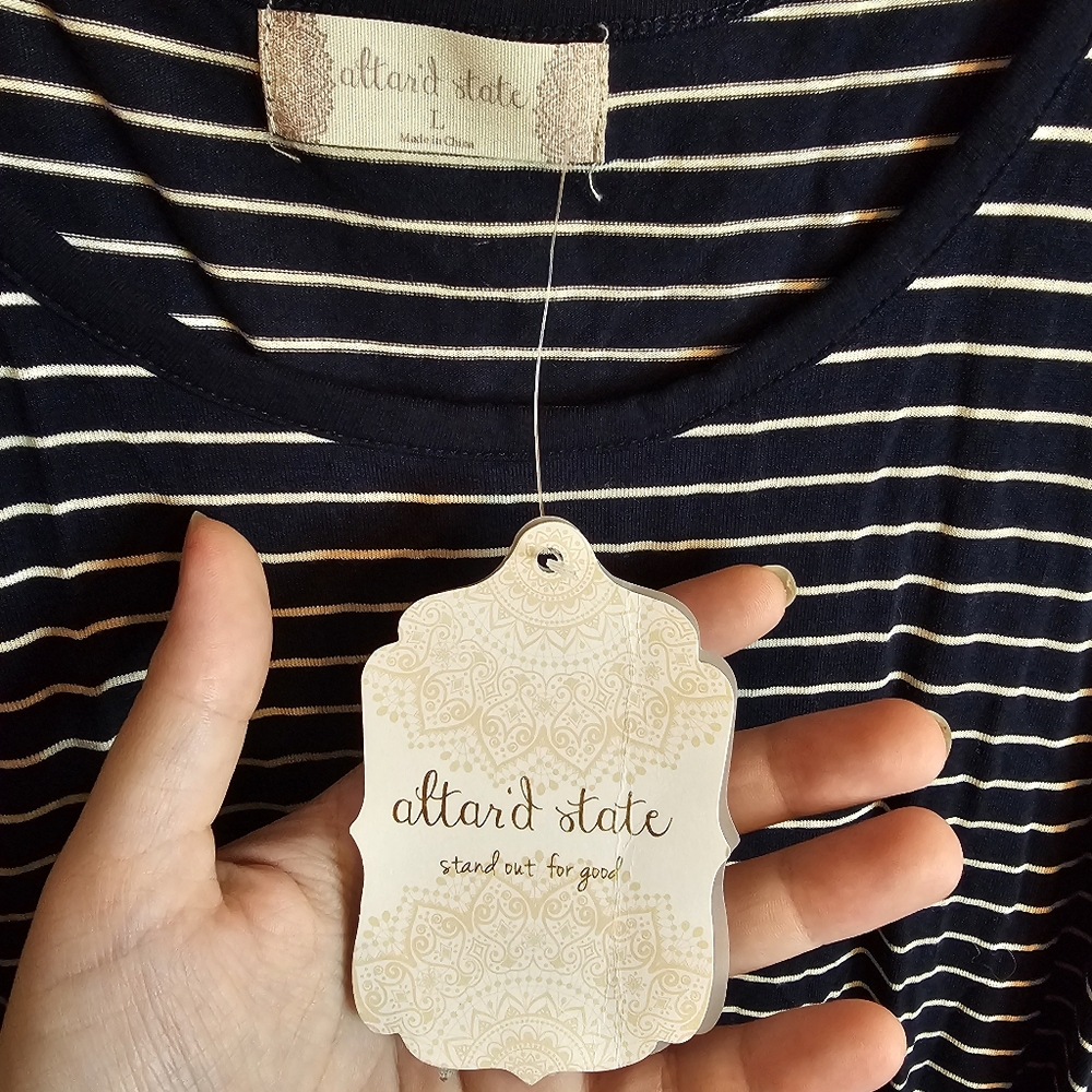 Altar'd State Navy Blue And White Striped Side Tie Tank Top - Picture 4 of 5